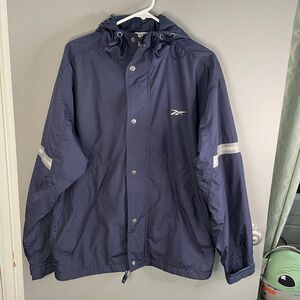Vintage Reebok Mens S Hooded Full Zip / Button Windbreaker Blue Gray 90s